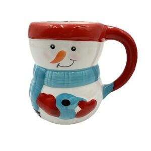 Bay Island Blue and Red Snowman Coffee Cup Mug Open Eyes